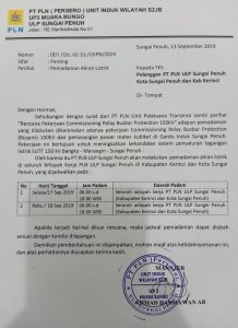 Jadwal pemadaman Listrik di Kabupaten Kerinci dan Kota Sungai Penuh