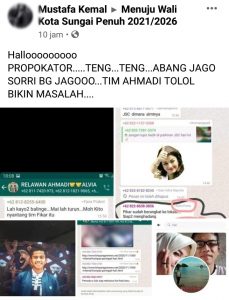 Screenshot Grup WA Milik Pendukung AZAS. “Hadang Fikar-Yos di Koto Baru” Beredar di Medsos