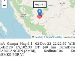 Terjadi Gempa Bumi Sabtu Malam Tadi, Kali ini Lokasinya di Sarolangun Jambi