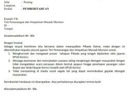 Unggul di Pilkada Kerinci, Ketua Tim Pemenangan Monadi – Murison Keluarkan Surat Pemberitahuan, ini Isinya !!