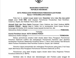 Teng! Paslon AZ – FER Resmi Laporkan Hasil Pilkada Sungai Penuh ke MK