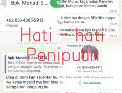Waspada Penipuan! Beredar Pesan WA Catut Nama Bupati Kerinci Monadi